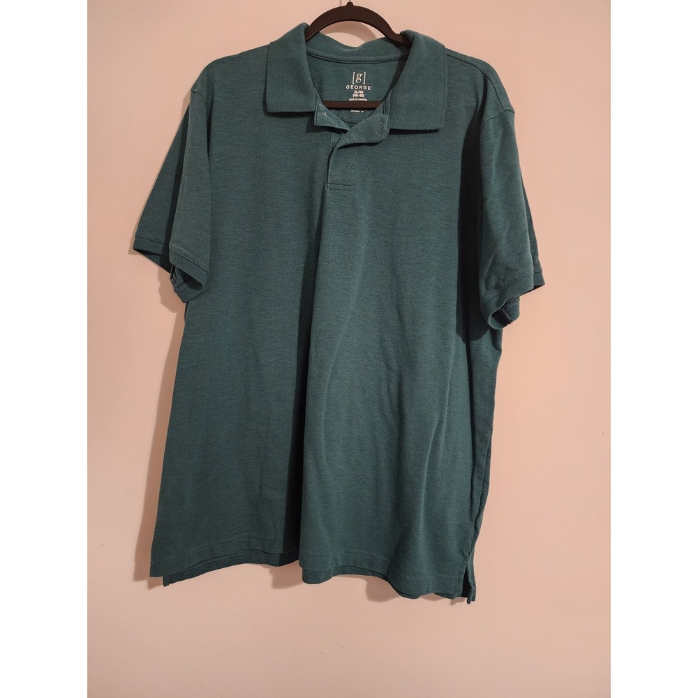 George Mens Short Sleeve Polo Shirt XL Dark Teal Heathered Green Stretch Pique